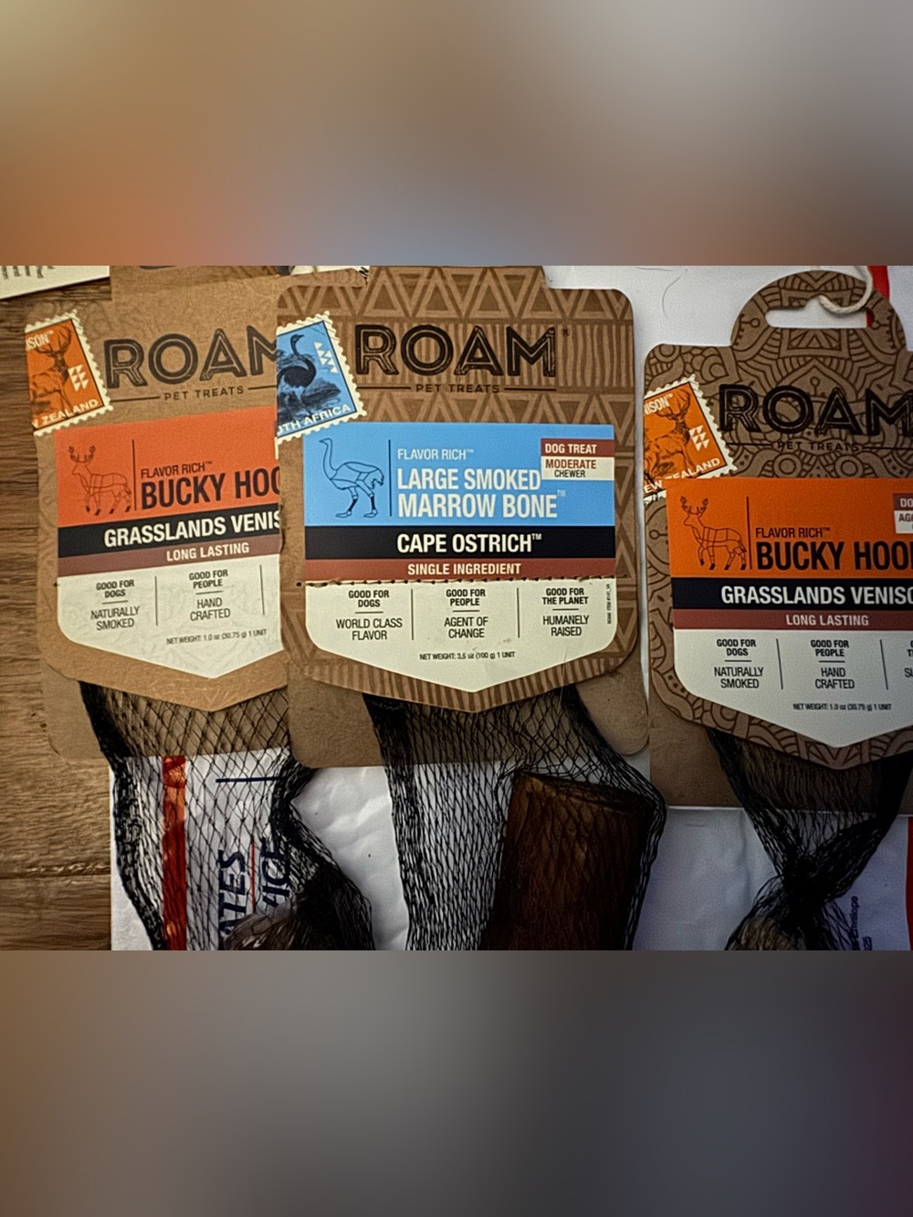 ROAM Dog Bones / Chews NEW lot of 3 tough bully venison & ostrich long lasting